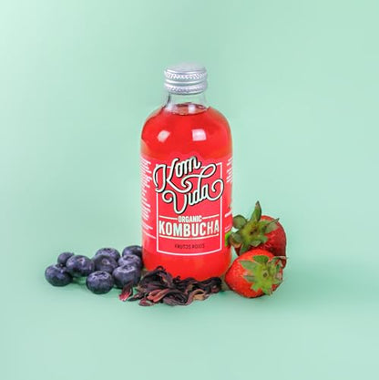 Té kombucha. Komvida. Kit sabor Frutos rojos. 12 botellas de 250 ml. Envío en frío.