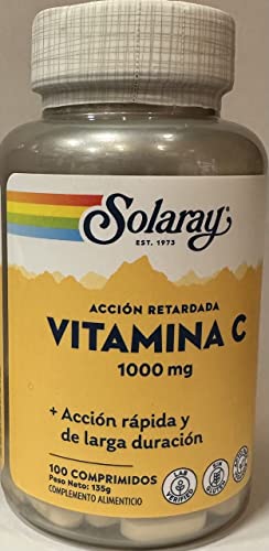 SOLARAY Vitamin C 1000mg | With Rose Hips And Acerola | Delayed Action| Gluten Free | Suitable for Vegans | Tablets, One size, Vanilla, 100 Units