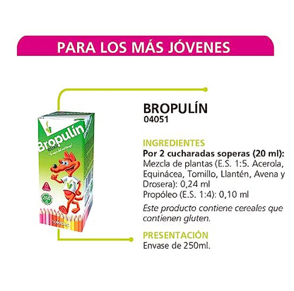 Novadiet - BROPULIN 250 ML Jarabe con Mezcla de Plantas Naturales y Concentrado de Zumo de Manzana, Para Gripe y Resfriados, Alivia la Tos y Fluidifica las Secreciones, Estimula las Defensas - 250 ml