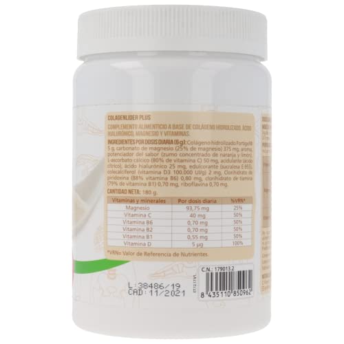 Naturlider Colagenlider- Colágeno hidrolizado con Magnesio, Acido Hialurónico y Vitamina C (180g)