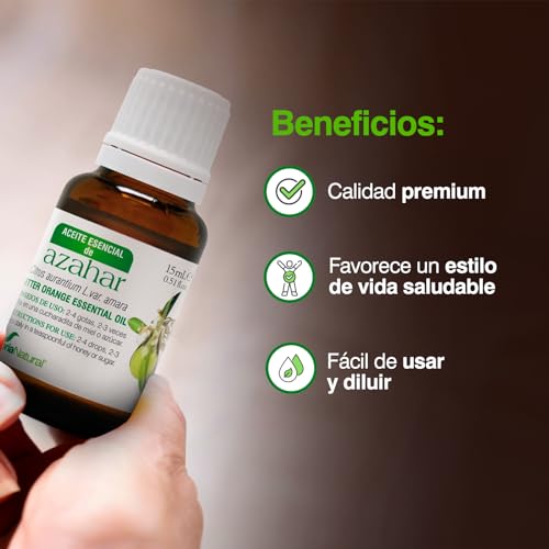 Soria Natural Azahar Aceite Esencial – Con Citrus aurantium – Ingredientes 100% Naturales - Propiedades Terapéuticas - Aceite Esencial 100% Puro - Frasco con gotero de 15 ml.