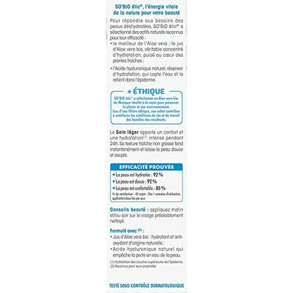 So'Bio Étic Crème Légère Hydratante 24 H Jour au Pur Jus d'Aloe Vera Bio Tube de 50 ml