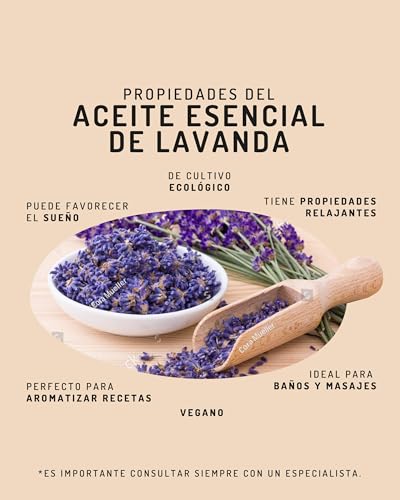 El Granero Integral - Aceite Esencial de Lavanda Bio - 12 ml - Elaborado Sin Mezclar con Otros Aceites - Ayuda a la Relajación y a Disminuir el Estrés