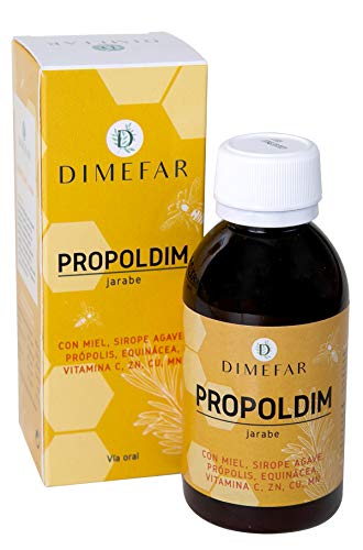 DIMEFAR - Propoldim Jarabe Natural Adultos - Defensas Naturales - Própolis + Equinácea + Vitamina C + Zn +Cu +Mn + Miel +Siropo Agave, 150ml | Jarabe Natural Reforzar Defensas y Garganta