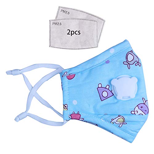 Yeptop Kids Mascar-illa De Algodón con Válvula De Respiraci-ón 2Pcs Fil-tros De Carbón Activado Cartoon Whale Animal Ǎnti Dǔ-st P,M-2.5 Tapa De La Boca