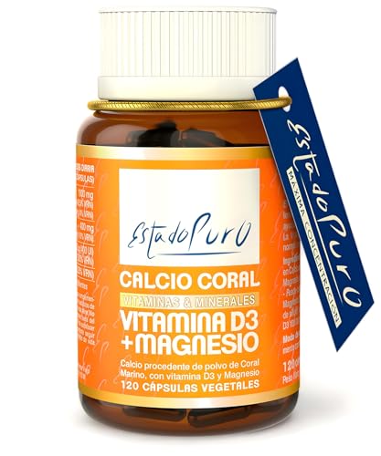 Calcium and Vitamin D Pure State | Marine Coral Calcium (1000 mg) + Vitamin D3 (400 IU) + Magnesium Citrate (400 mg) | Strong Bones and Joints | 120 Tongil Vegetable Capsules