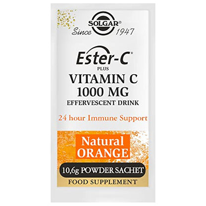 Solgar | Ester-C Plus Efervescente | Acción Rápida | 24horas de Apoyo Inmunológico | Vitamina C 1000 mg |Sabor a Naranja Natural | Libre de cafeína | sobres | Con azúcar y edulcorante