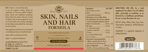 Solgar - Hair, Skin and Nails - Take care of the health of your hair and skin - Helps strengthen your nails - 120 Tablets