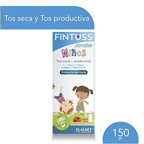 Producto Sanitario Fintuss Jarabe para Niños - Complemento Alimenticio con Miel - 140 ml - Ayuda a Suavizar y Despejar la Garganta - Efecto Calmante y Protector - Eladiet