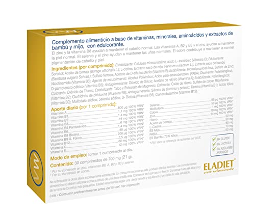 Complemento Alimenticio - VitaWoman - 30 Comprimidos - Contribuye a Mantener el Cabello, Piel y Uñas - Contiene Extractos de Bambú, Mijo, Vitaminas y Minerales - Eladiet