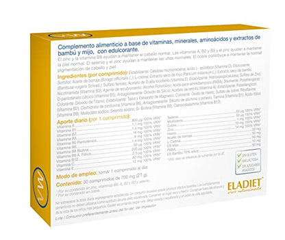 Complemento Alimenticio - VitaWoman - 30 Comprimidos - Contribuye a Mantener el Cabello, Piel y Uñas - Contiene Extractos de Bambú, Mijo, Vitaminas y Minerales - Eladiet