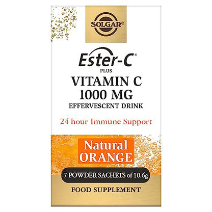 Solgar | Ester-C Plus Efervescente | Acción Rápida | 24horas de Apoyo Inmunológico | Vitamina C 1000 mg |Sabor a Naranja Natural | Libre de cafeína | sobres | Con azúcar y edulcorante