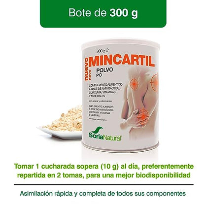 Soria Natural Mincartil Reforzado Bote - Promueve la Salud de las Articulaciones, Ayuda a la Flexibilidad y Movilidad - Nutrientes para los Huesos, Salud Ósea - Calcio, Aminoácidos - Bote de 300g