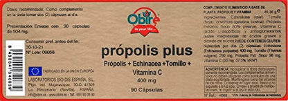 Obire | Própolis Plus 400 mg | 90 Cápsulas | Echinácea + Tomillo + Vitamina C | Ayuda a Reforzar el Sistema Inmune | Rico en Aminoácidos y Oligoelementos | 45 Días de Uso