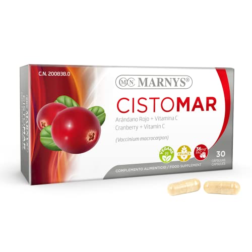 Cápsulas de Arándano Rojo - Favorece el Bienestar del tracto Urinario - Cistomar - Con arándano rojo, fructooligosacáridos, Vitamina C, 30 cápsulas