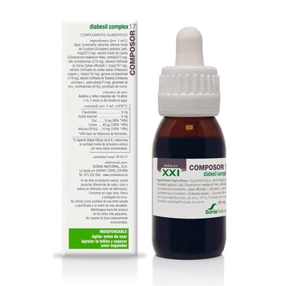 Soria Natural Composor 17 Diabesil Complex – Con Extractos de Eucalipto, Canela, Salvia, Judías Vainas, Travalera, Vitamina B3 y Cromo – Ayuda a Regular los Niveles de Glucosa - Hipoglucemiante - 50ml