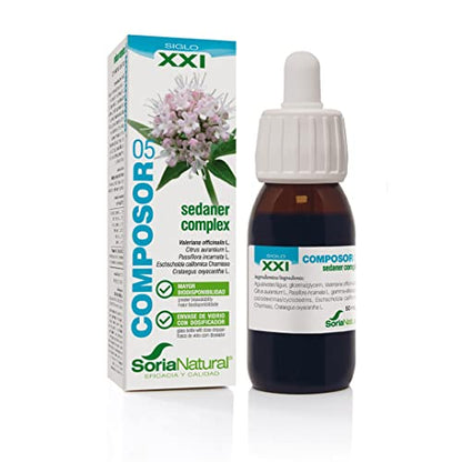 Soria Natural - COMPOSOR 05 - SEDANER COMPLEX S. XXI - Complemento alimenticio - Ayuda al descanso y relajación - 50 ml – Valeriana - Azahar - Pasiflora