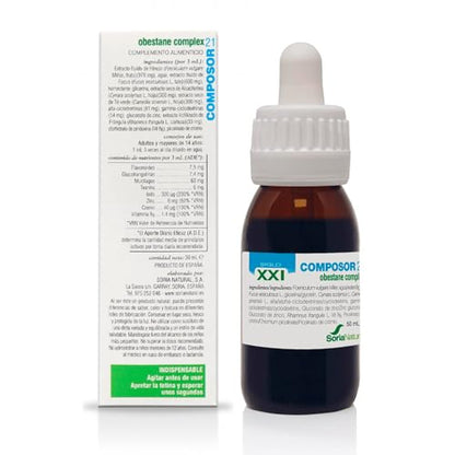 Soria Natural Composor 21 Obestane Complex – Hinojo, Fucus, Alcachofera, Té Verde, Frángula, Minerales y Vitamina B6 – Ayuda a Controlar Tu Peso - Ayuda en las dietas de Control de Peso - 50ml