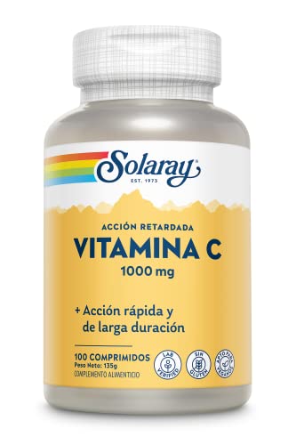 SOLARAY Vitamin C 1000mg | With Rose Hips And Acerola | Delayed Action| Gluten Free | Suitable for Vegans | Tablets, One size, Vanilla, 100 Units