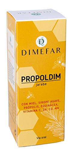 DIMEFAR - Propoldim Jarabe Natural Adultos - Defensas Naturales - Própolis + Equinácea + Vitamina C + Zn +Cu +Mn + Miel +Siropo Agave, 150ml | Jarabe Natural Reforzar Defensas y Garganta