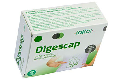 Sakai – Digescap- Acaba con las digestiones pesadas – Alivia los Gases y la hinchazón abdominal – Calma las molestias digestivas - Con Carbón Vegetal, Hinojo y Anís Verde