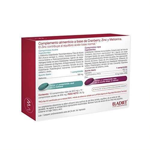 Complemento Alimenticio con Arándano Rojo, Metionina y Zinc - Vita Woman Cranberry Forte - 15 Comprimidos Azules y 15 Comprimidos Rojos - Favorece el Buen Estado de las Vías Urinarias - Eladiet