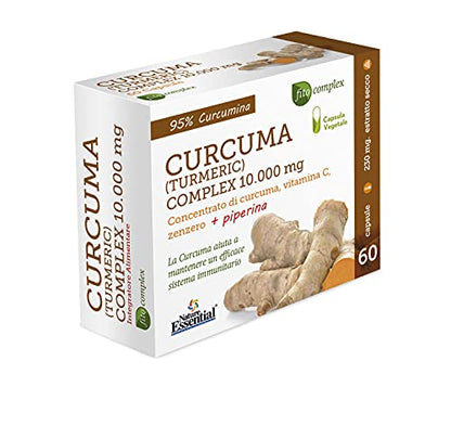 Nature Essential | Cúrcuma Complex 10.000 mg | Cápsulas Vegetales | Jengibre, Pimienta Negra y Vitamina C | Antiinflamatorio | Ayuda a Reforzar el Sistema Inmune | 95% Curcumina