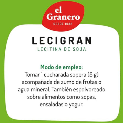 El Granero Integral - Lecigran, Lectina de Soja - 500 g - Rico en Vitaminas y Minerales - Favorece el Tránsito Intestinal - Beneficiosa para la Circulación Arterial - No GM - Apta para Veganos