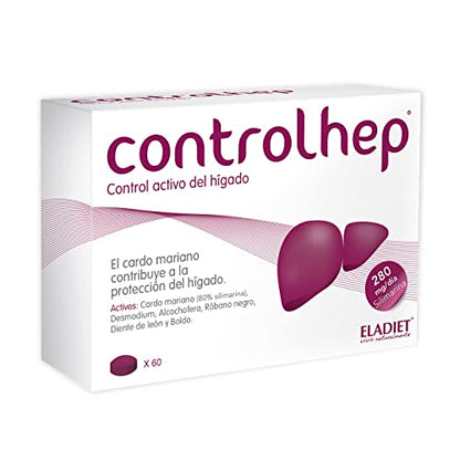 Controlhelp - 60 Comprimidos - Con Ingredientes Naturales - Ayuda a Mejorar el Funcionamiento del Sistema Digestivo - Contribuye a la Protección del Hígado - Eladiet, 60