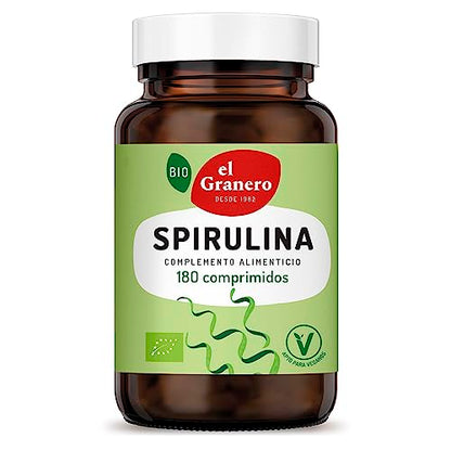 El Granero Integral - Spirulina Bio - Apto para Veganos - 180 Comprimidos - Complemento alimenticio Elaborado a Base de Alga - Ayuda a Prevenir la Oxidación Celular y a Mejorar la Resistencia