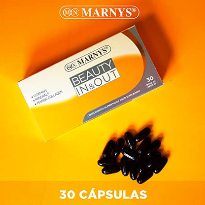 Marnys Omegas 3, 6 y 9 para Piel, Cabello y Uñas, Colágeno, Beauty In & Out, 30 Capsulas 60 g