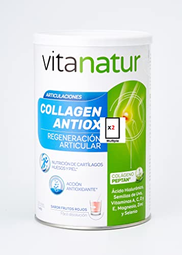 Vitanatur - Collagen Antiox, Complemento Alimenticio con ingredientes que poseen Acción Antioxidante y adecuados para la Nutrición Articular, Sabor Frutos Rojos - Pack 2 Botes x 360 g