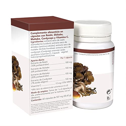 Inmuni Fungi - 60 Cápsulas - Elaborado a Base de Reishi y Shiitake - Con Vitamina C - Ayuda a Reforzar el Sistema Inmunitario - Acelera la Recuperación y Reduce la Fatiga - Eladiet