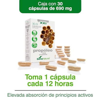 Soria Natural 100 % natürliches reines Propolis – Nahrungsergänzungsmittel mit Propolis – stärkt die Abwehrkräfte und reguliert das Immunsystem, antiseptisch und entzündungshemmend – 30 Kapseln