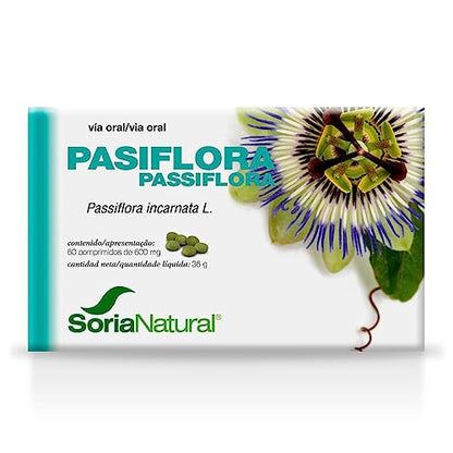 Soria Natural Pasiflora comprimidos - Sueño Tranquilo y Relajación Profunda - Calmante Natural - Para Noches Serenas - Caja con 60 cápsulas