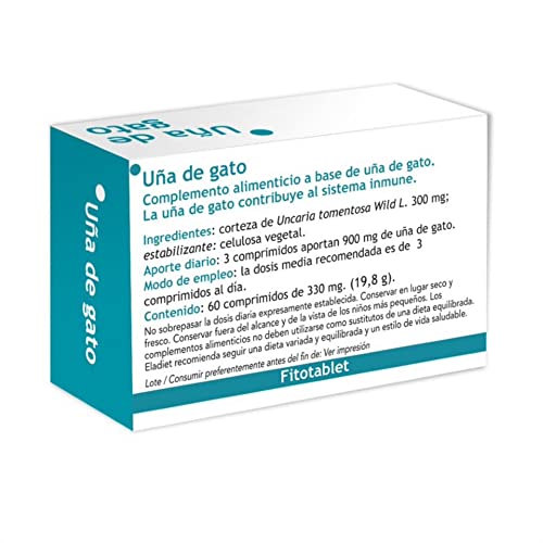 Complemento Alimenticio con Extracto de Uña de Gato - 60 Comprimidos - Ayuda a Fortalecer el Sistema Inmunológico - Propiedades Antioxidantes - Eladiet