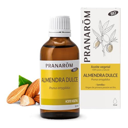 PRANARÔM - Aceite Vegetal - Almendra Dulce 100% Bio - Prunus Amygdalus - Obtenido por Primera Presión en Frío del Fruto del Almendro - Para Pieles Secas y Sensibles - 50ml.