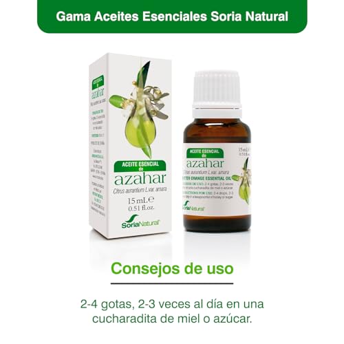 Soria Natural Azahar Aceite Esencial – Con Citrus aurantium – Ingredientes 100% Naturales - Propiedades Terapéuticas - Aceite Esencial 100% Puro - Frasco con gotero de 15 ml.