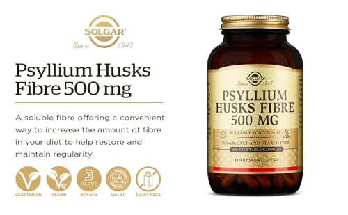 Solgar Fibra de cáscaras de Psyllium 500 mg Cápsulas vegetales - Envase de 200