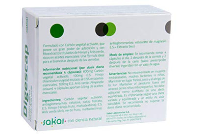 Sakai – Digescap- Acaba con las digestiones pesadas – Alivia los Gases y la hinchazón abdominal – Calma las molestias digestivas - Con Carbón Vegetal, Hinojo y Anís Verde