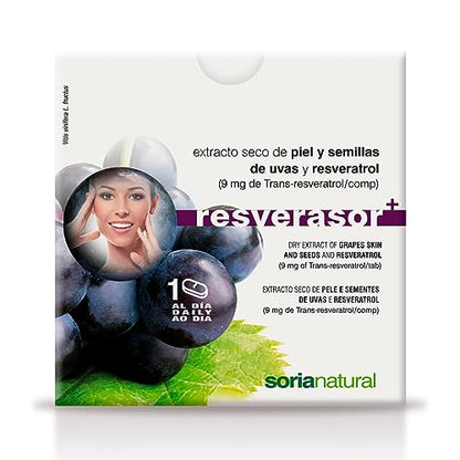 Soria Natural Resverasor Plus - Potente Antioxidante y Protector Celular - Salud Cardiovascular, Piel, Vitalidad - Caja 28 comprimidos