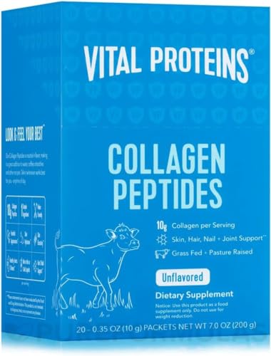 Vital Proteins Suplemento en polvo de péptidos de colágeno (tipo I, III) - Colágeno hidrolizado - Sin OMG - 20 g por porción - Bote de 567 g sin sabor, paquete de 1