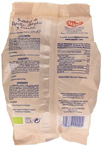Sanavi Galletas De Espelta Jengibre Y Cañamo 200 g