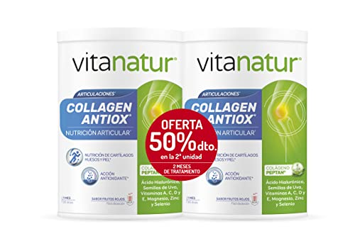 Vitanatur - Collagen Antiox, Nahrungsergänzungsmittel mit Inhaltsstoffen mit antioxidativer Wirkung und geeignet für die Gelenkernährung, Geschmack nach roten Früchten - Packung mit 2 Gläsern x 360 g