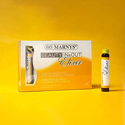 Marnys Colágeno Hidrolizado, Bebida para la Belleza Desde El Interior, Beauty In & Out Elixir, 14 Viales 25 Ml