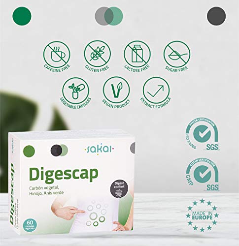 Sakai – Digescap- Acaba con las digestiones pesadas – Alivia los Gases y la hinchazón abdominal – Calma las molestias digestivas - Con Carbón Vegetal, Hinojo y Anís Verde