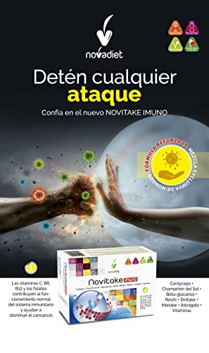 Novadiet - NOVITAKE IMUNO Viales con Vitamina C, Cordyceps, Champiñón del Sol, Reishi, Shiitake, Maitake, Astrágalo, Ayuda a Aliviar Catarros y a Mejorar las Defensas del Organismo - 20 Viales