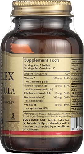 Solgar Vitamina B-complex Con Vitamina C Para La Producción De Energía Y Apoyo Al Sistema Inmunitario - Comprimidos, 100 tabletas, Vanilla