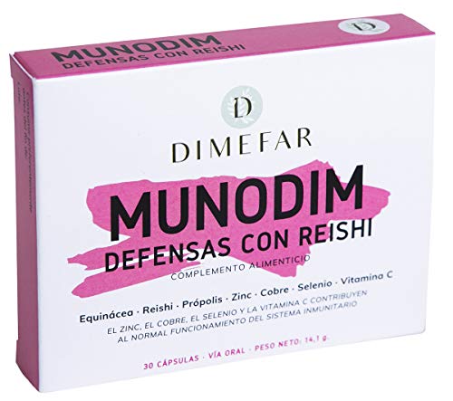 Dimefar - Munodim - Defensas + Inmunidad - Equinácea + Reishi + Própolis + Vitamina C + Zn + Cu + Se, 30 Cápsulas | Refuerza Defensas | Sistema Inmunitario