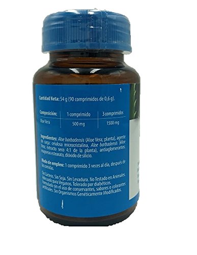 NATURMIL Aloe Vera 500 mg limpieza de colon, pack de (2 X 90) 180 comprimidos, para desintoxicar el organismo, para consumo diario, contra el estreñimiento limpiando los intestinos, efecto DETOX